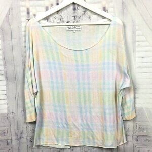 Wildfox Rainbow Pastel Striped Short Sleeve Top L